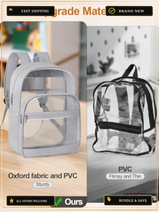 Clear Backpack Heavy Duty Transparent Bookbag for School Travel Security PVC main image 5